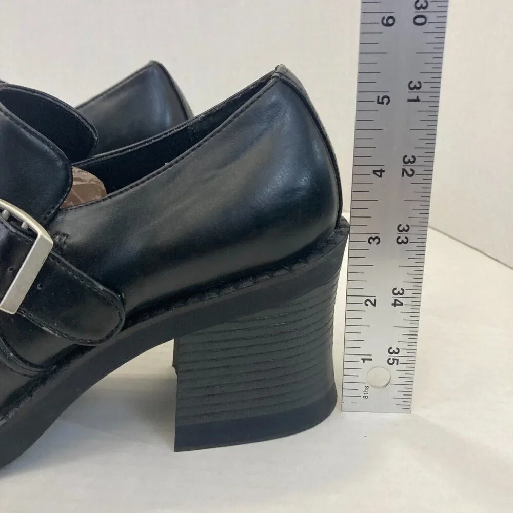 Vintage Chunky Heels Buckle Shoes Loafers Womens 9.5 Goth Punk Grunge Black‎ - Picture 9 of 16